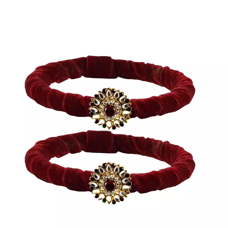 Brass And Acrylic Bangles Color-Dark Red