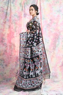 Black woven blended cotton saree  3