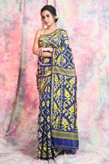 Dark Blue Woven Blended Cotton Saree Without Blouse