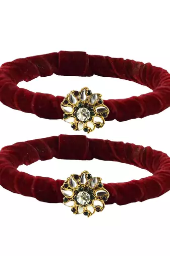 Brass And Acrylic Bangles Color-Dark Red