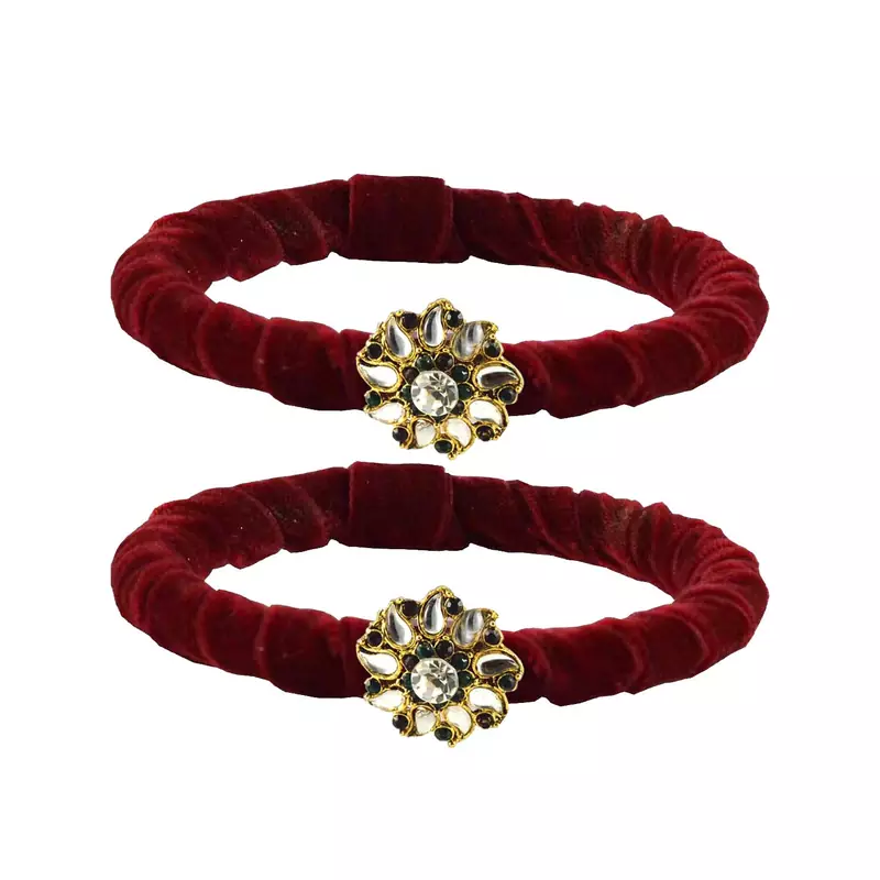 Brass And Acrylic Bangles Color-Dark Red