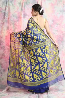 Dark Blue Woven Blended Cotton Saree Without Blouse