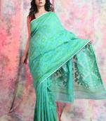 Sea green woven blended cotton saree 