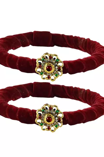 Brass And Acrylic Bangles Color-Dark Red