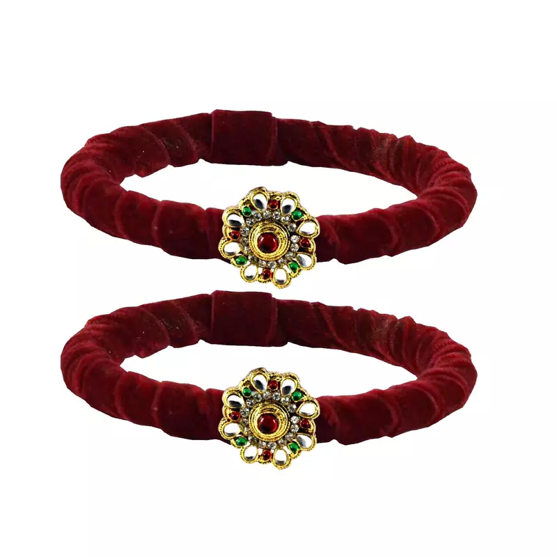 Brass And Acrylic Bangles Color-Dark Red