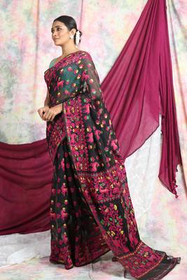 Black woven blended cotton saree  3