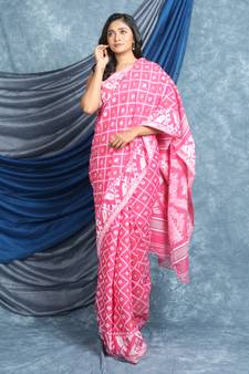 Baby Pink Woven Blended Cotton Saree Without Blouse