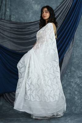 White woven blended cotton saree  3