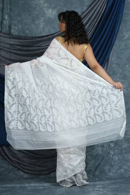 White woven blended cotton saree  4