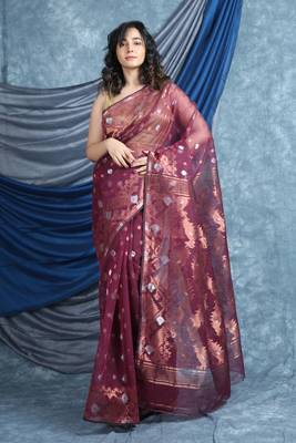 Wine woven blended cotton saree  1