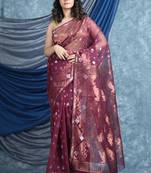 Wine woven blended cotton saree 