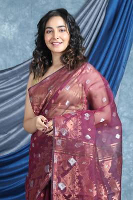 Wine woven blended cotton saree  2