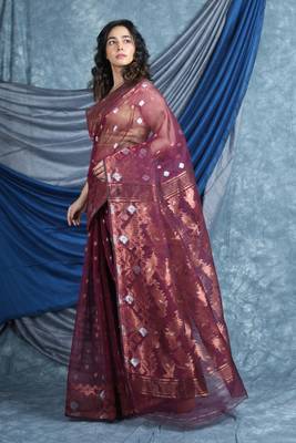 Wine woven blended cotton saree  3