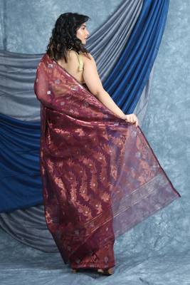 Wine woven blended cotton saree  4