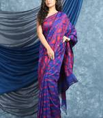 Blue Woven Blended Cotton Saree Without Blouse