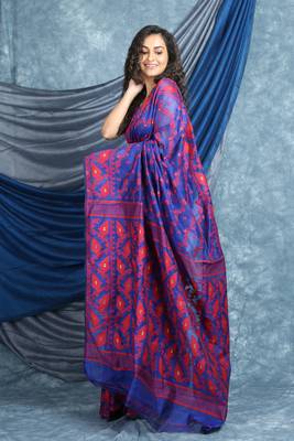 Blue Woven Blended Cotton Saree Without Blouse 3
