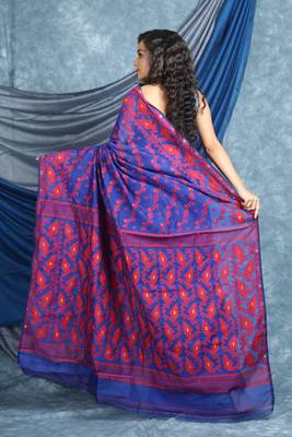 Blue Woven Blended Cotton Saree Without Blouse 4