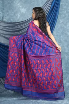 Blue Woven Blended Cotton Saree Without Blouse