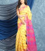 Yellow Woven Blended Cotton Saree Without Blouse