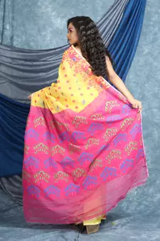 Yellow Woven Blended Cotton Saree Without Blouse