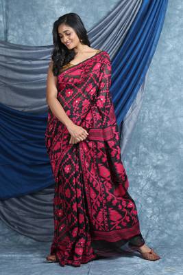 Black woven blended cotton saree  1