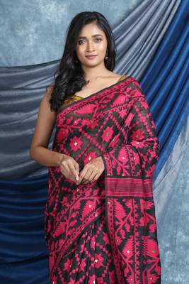 Black woven blended cotton saree  2