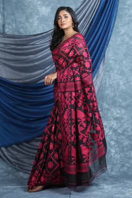 Black woven blended cotton saree  3