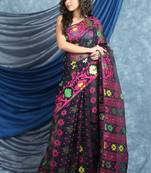 Black Woven Blended Cotton Saree Without Blouse