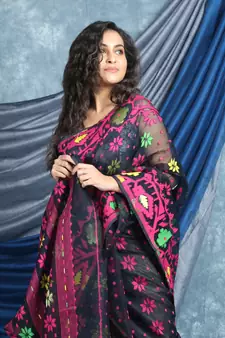 Black Woven Blended Cotton Saree Without Blouse