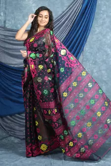 Black Woven Blended Cotton Saree Without Blouse