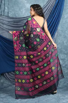 Black Woven Blended Cotton Saree Without Blouse