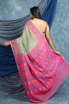 Light Green Woven Blended Cotton Saree Without Blouse