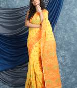 Orange Woven Blended Cotton Saree Without Blouse