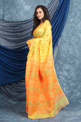 Orange Woven Blended Cotton Saree Without Blouse 3