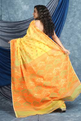 Orange Woven Blended Cotton Saree Without Blouse 4