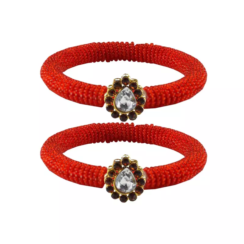 Brass And Acrylic Bangles Color-Red