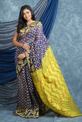 Blue Woven Blended Cotton Saree Without Blouse 1