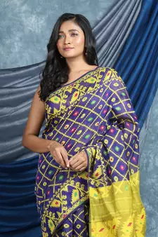 Blue Woven Blended Cotton Saree Without Blouse