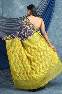 Blue Woven Blended Cotton Saree Without Blouse 4