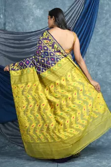 Blue Woven Blended Cotton Saree Without Blouse