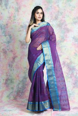 Purple Woven Pure Cotton Saree Without Blouse 1
