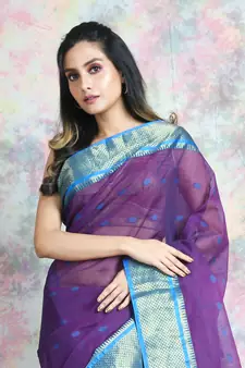 Purple Woven Pure Cotton Saree Without Blouse