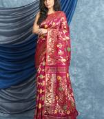 Red Woven Blended Cotton Saree Without Blouse