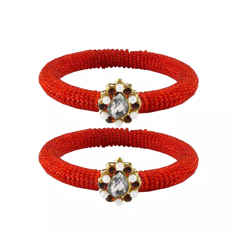 Brass And Acrylic Bangles Color-Red