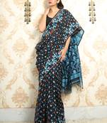 Black woven blended cotton saree 