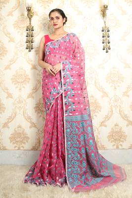 Light mauve woven blended cotton saree  1