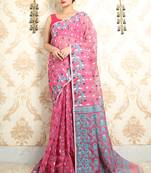 Light mauve woven blended cotton saree 