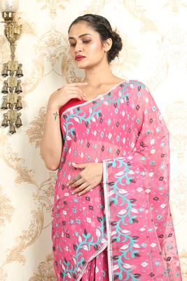Light mauve woven blended cotton saree  2