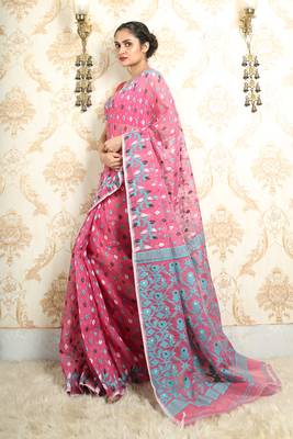 Light mauve woven blended cotton saree  3