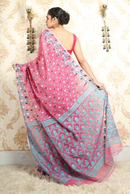 Light mauve woven blended cotton saree  4